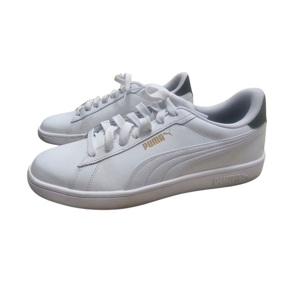 PUMA Men's Ace Court Shoe White with Green Accent 8.5